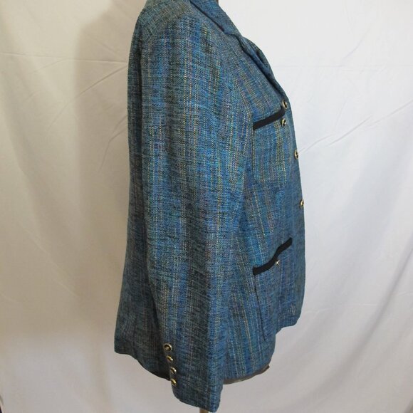 Brownstone Studio silk-blend blue plaid blazer with black trim – never worn 18P - Picture 3 of 7